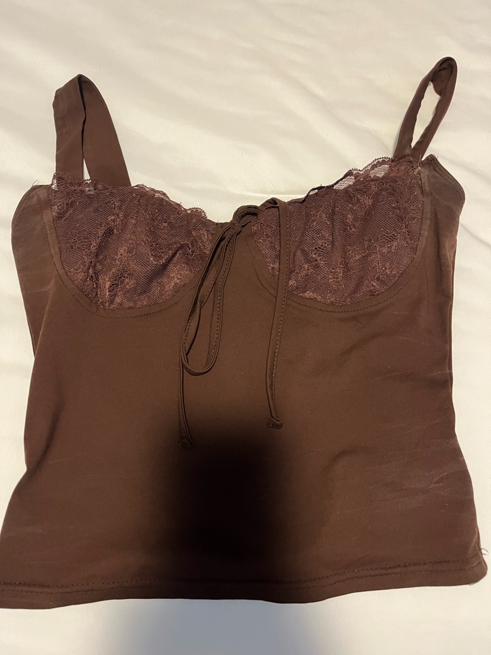Brown lace cami top with lace trim